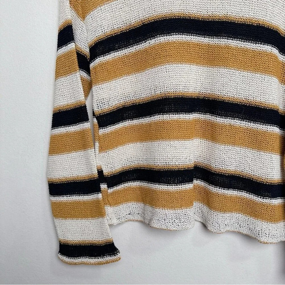 Zara Womens  Small Striped Rustic Mustard Cotton Knit Sweater - Picture 8 of 13